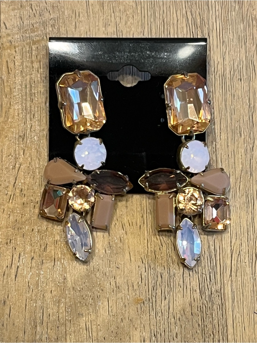 J. Crew Statement Beige and Champagne Crystal Drop Earrings